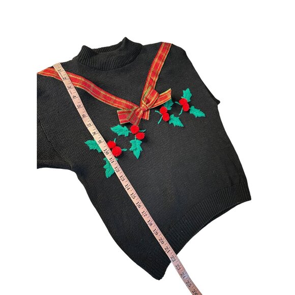 Vintage French Navy Petite Holly Embroidered Sweater Black 10/12 - Picture 10 of 10